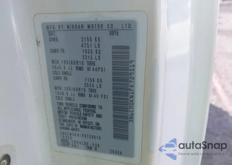 2015 Nissan Nv200 S from USA, damaged, VIN 3N6CM0KN1FK729519